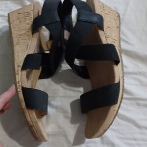 Naturalizer Black Cork Wedge Sandals